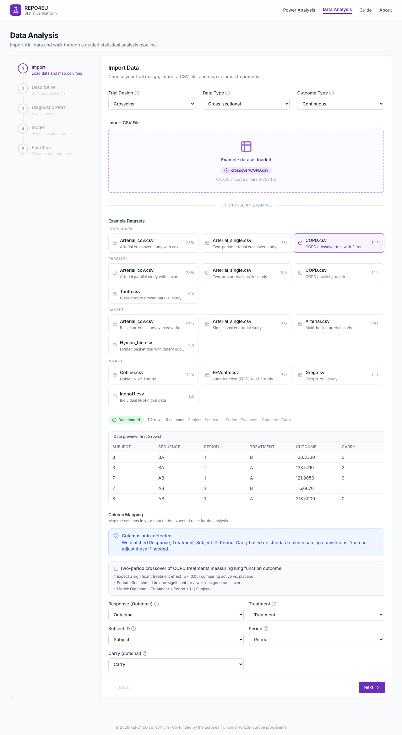 Column mapping dropdowns