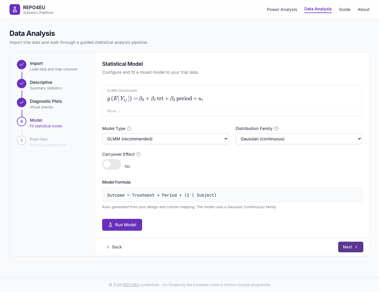 Model configuration form